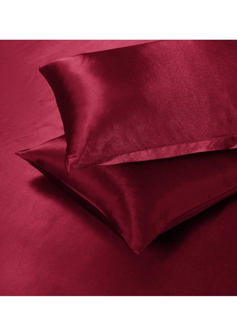 Bedding Duvet Cover Sets, 3 Pieces Satin Bedding Set, King Size Silky Duvet Covers Collection, 1x Cooling Duvet Cover 104x90 Inches and 2 Pillowcases, Comforter Not Included - Red  - Image 2