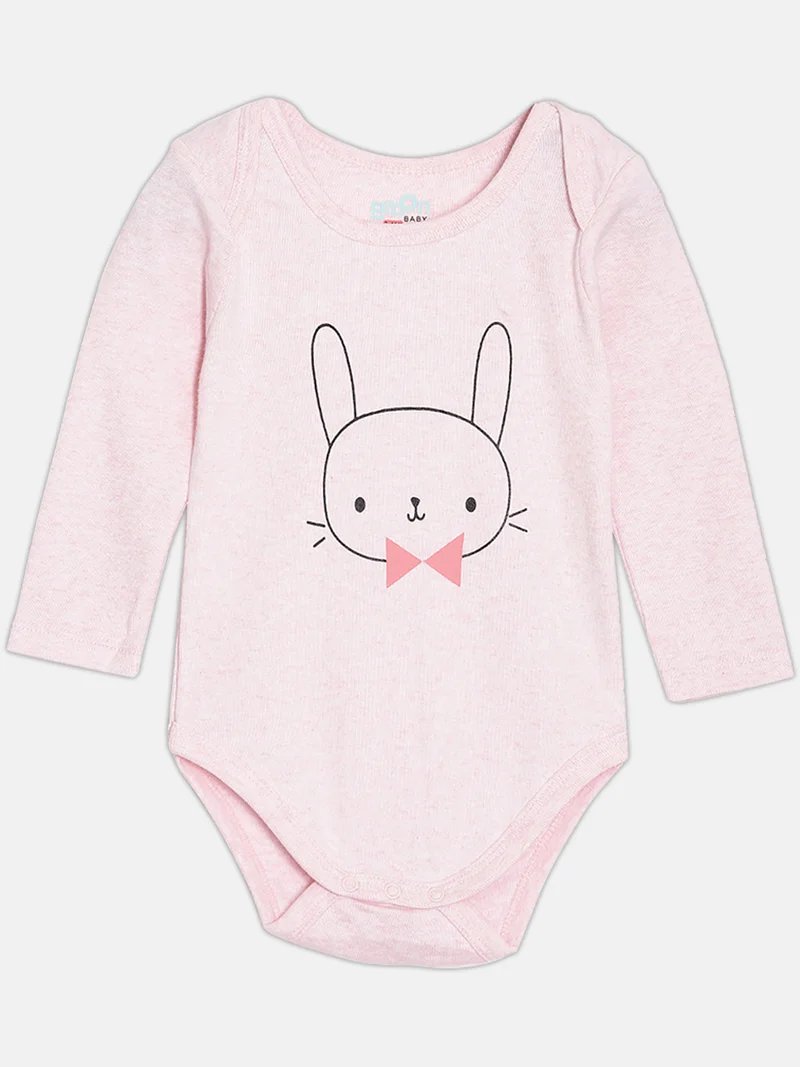 Broon Broon Infant Girls White and Pink Printed Pure Organic Cotton Bodysuit Pack of 2