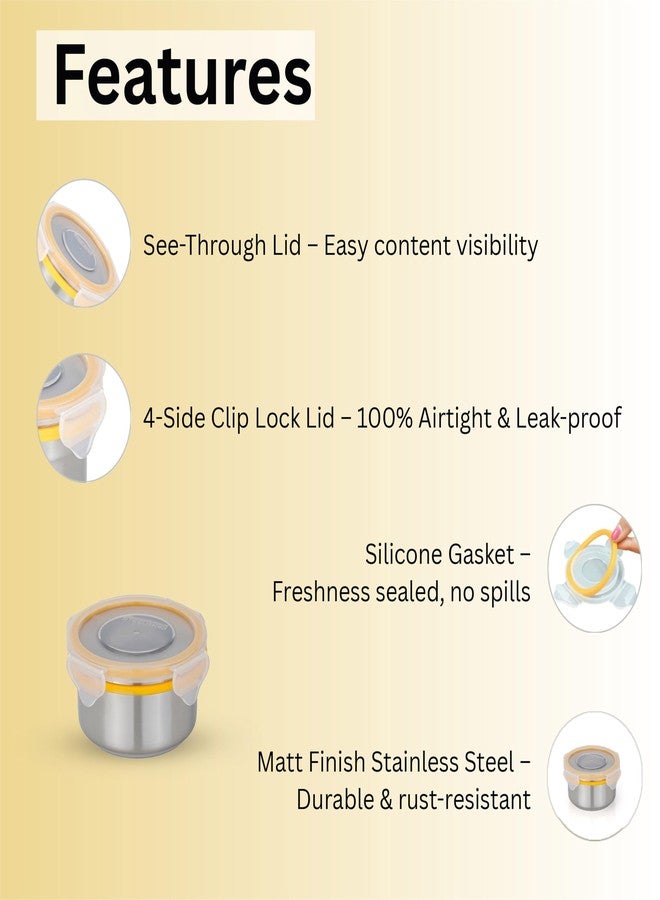 STEELLOCK Stainless Steel Airtight Container with Lid | Leakproof, BPA-Free | Multipurpose Food Storage Containers/Tiffin/Dabba for Office, School & Kitchen | SL-1201-set of 1, 280ml each, Yellow - Image 4