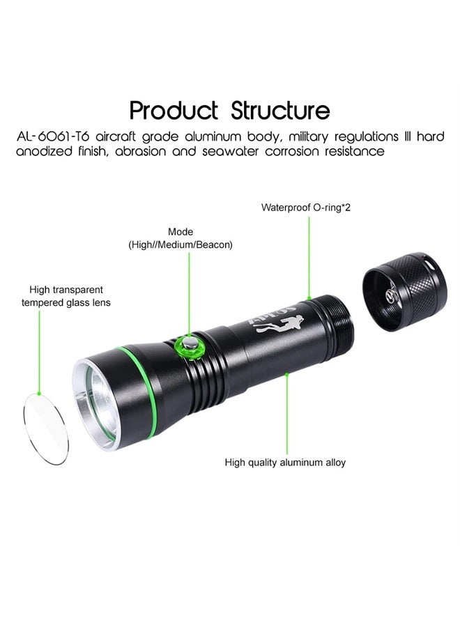 APLOS AP30 3000lm Diving Flashlight with 3 Modes, Power Indicator, IPX8 Waterproof Professional Rechargeable Dive Light - Image 1