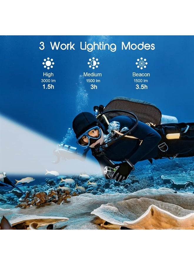 APLOS AP30 3000lm Diving Flashlight with 3 Modes, Power Indicator, IPX8 Waterproof Professional Rechargeable Dive Light - Image 2