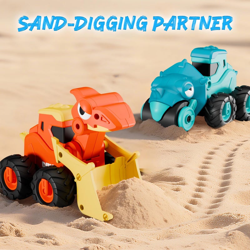 iPlay, iLearn Dinosaur Truck Toys for Toddlers, Boys Dinos Press Go Racing Cars, Kids Construction Sandbox Vehicles Playset, Baby Push Go Friction Car Set, Birthday Gift for 18 Month 2 3 4 5 Years Old - Image 3