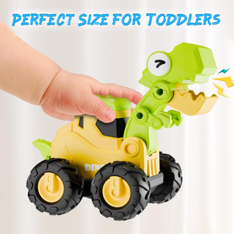 iPlay, iLearn Dinosaur Truck Toys for Toddlers, Boys Dinos Press Go Racing Cars, Kids Construction Sandbox Vehicles Playset, Baby Push Go Friction Car Set, Birthday Gift for 18 Month 2 3 4 5 Years Old - Image 4