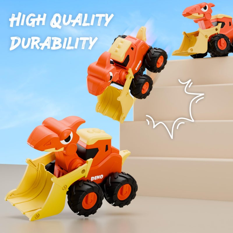 iPlay, iLearn Dinosaur Truck Toys for Toddlers, Boys Dinos Press Go Racing Cars, Kids Construction Sandbox Vehicles Playset, Baby Push Go Friction Car Set, Birthday Gift for 18 Month 2 3 4 5 Years Old - Image 5