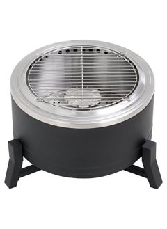 2-in-1 Smokeless Stainless Steel Fire Pit with Grate Black and Silver 22inch SRFP12119-BLK