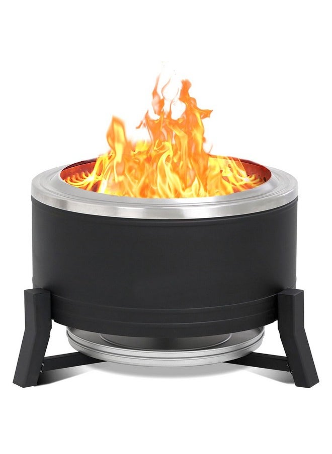 Bali - 2-in-1 Smokeless Stainless Steel Fire Pit with Grate Black and Silver 22inch SRFP12119-BLK - Image 1