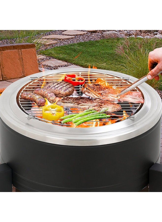 Bali - 2-in-1 Smokeless Stainless Steel Fire Pit with Grate Black and Silver 22inch SRFP12119-BLK - Image 1