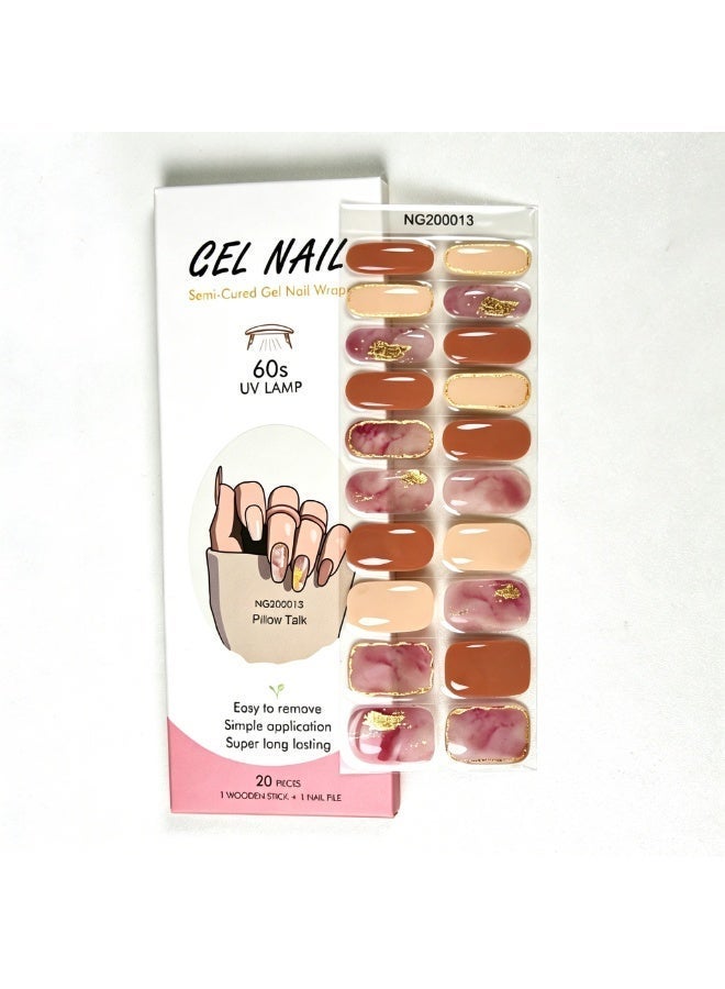 Premium Gel Nail Sticker Kit, Suitable For Any UV/LED Light | Salon Quality, Long-Lasting, Includes 20 Strips, Nail File & Wooden stick, Easy to Apply & Remove - Image 1