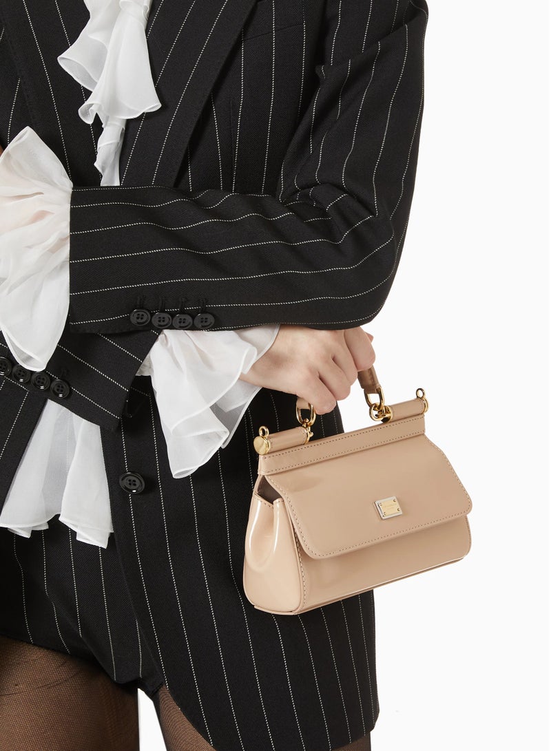 D&G Dolce & Gabbana Small East West Sicily Top-handle Bag in Glossy leather, Women's Tote Bag, Women's Hand Bag, Women's Shoulder Bag, Women's Cross Body Bag, Women's Travel Bag, Light-Pink-17cm - Image 2