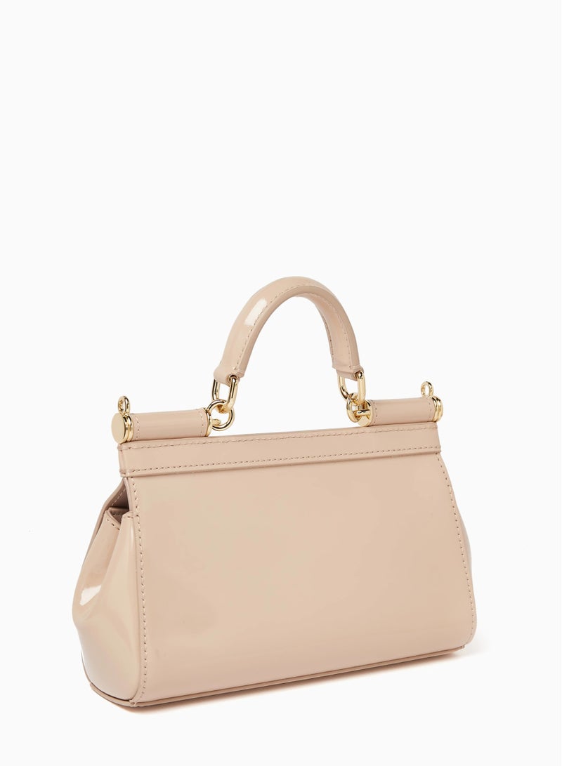 D&G Dolce & Gabbana Small East West Sicily Top-handle Bag in Glossy leather, Women's Tote Bag, Women's Hand Bag, Women's Shoulder Bag, Women's Cross Body Bag, Women's Travel Bag, Light-Pink-17cm - Image 3
