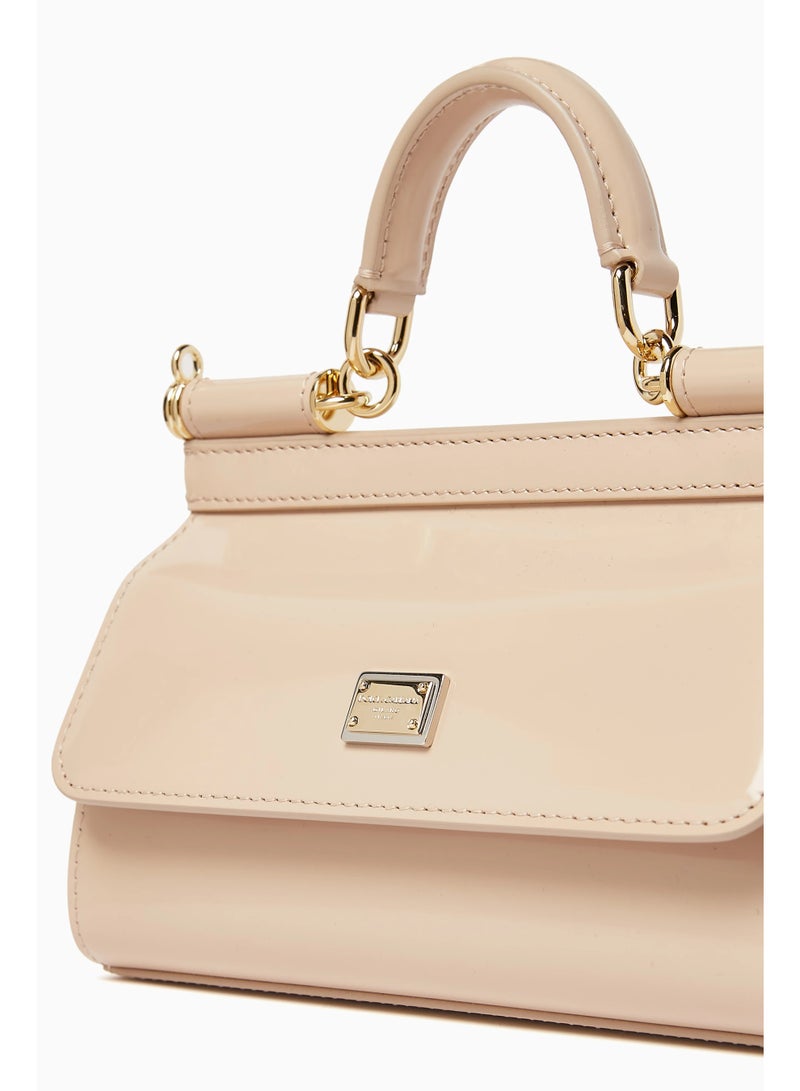 D&G Dolce & Gabbana Small East West Sicily Top-handle Bag in Glossy leather, Women's Tote Bag, Women's Hand Bag, Women's Shoulder Bag, Women's Cross Body Bag, Women's Travel Bag, Light-Pink-17cm - Image 5