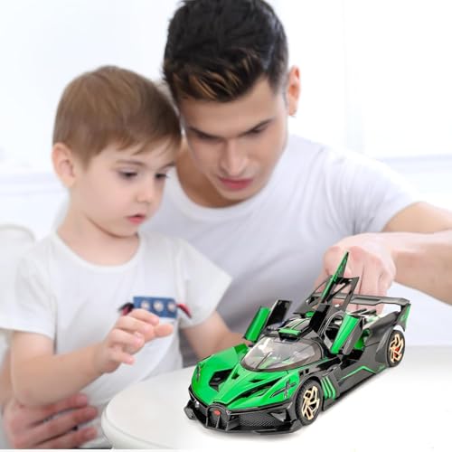 FEXXA 1/32 Bugatti Bolide Sports Model Car, Zinc Alloy Pull Back Toy Car with Sound and Light for Kids Boy Girl Gift (Green) - Image 2