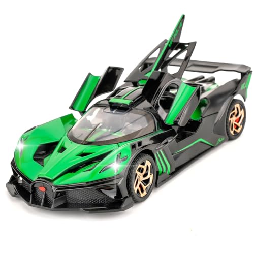 FEXXA 1/32 Bugatti Bolide Sports Model Car, Zinc Alloy Pull Back Toy Car with Sound and Light for Kids Boy Girl Gift (Green) - Image 1