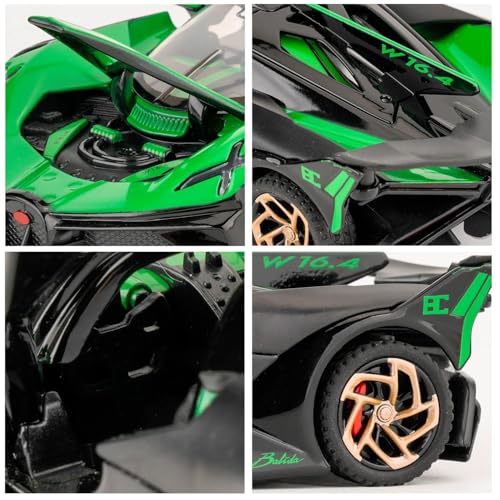 FEXXA 1/32 Bugatti Bolide Sports Model Car, Zinc Alloy Pull Back Toy Car with Sound and Light for Kids Boy Girl Gift (Green) - Image 5