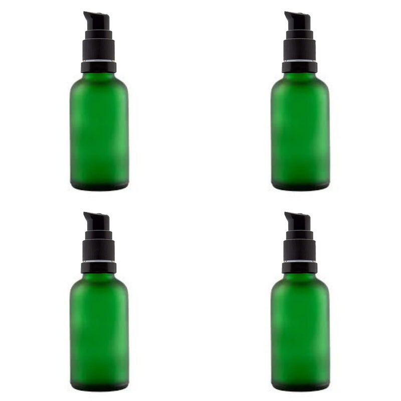 Devinez (Pack of 4) Multipurpose Refillable Green Color Frost Round Glass Bottle, 30 ml with Black Lotion Pump with Cap for Cosmetics, Serum, Essential Oils, Blends, Skin Care, Travel, Toners & DIY - Image 1