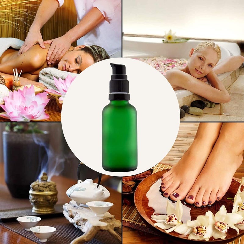 Devinez (Pack of 4) Multipurpose Refillable Green Color Frost Round Glass Bottle, 30 ml with Black Lotion Pump with Cap for Cosmetics, Serum, Essential Oils, Blends, Skin Care, Travel, Toners & DIY - Image 3