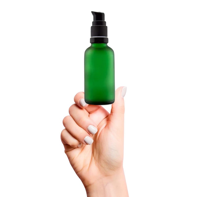 Devinez (Pack of 4) Multipurpose Refillable Green Color Frost Round Glass Bottle, 30 ml with Black Lotion Pump with Cap for Cosmetics, Serum, Essential Oils, Blends, Skin Care, Travel, Toners & DIY - Image 2