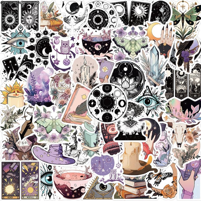 PIGBIT 50-Piece Medieval Cryptid Celestial Witch Sticker â€“ Vintage Astrology Witchy Stuff Decals for Laptops, Water Bottles, Journals, Witchcraft Party - Image 1