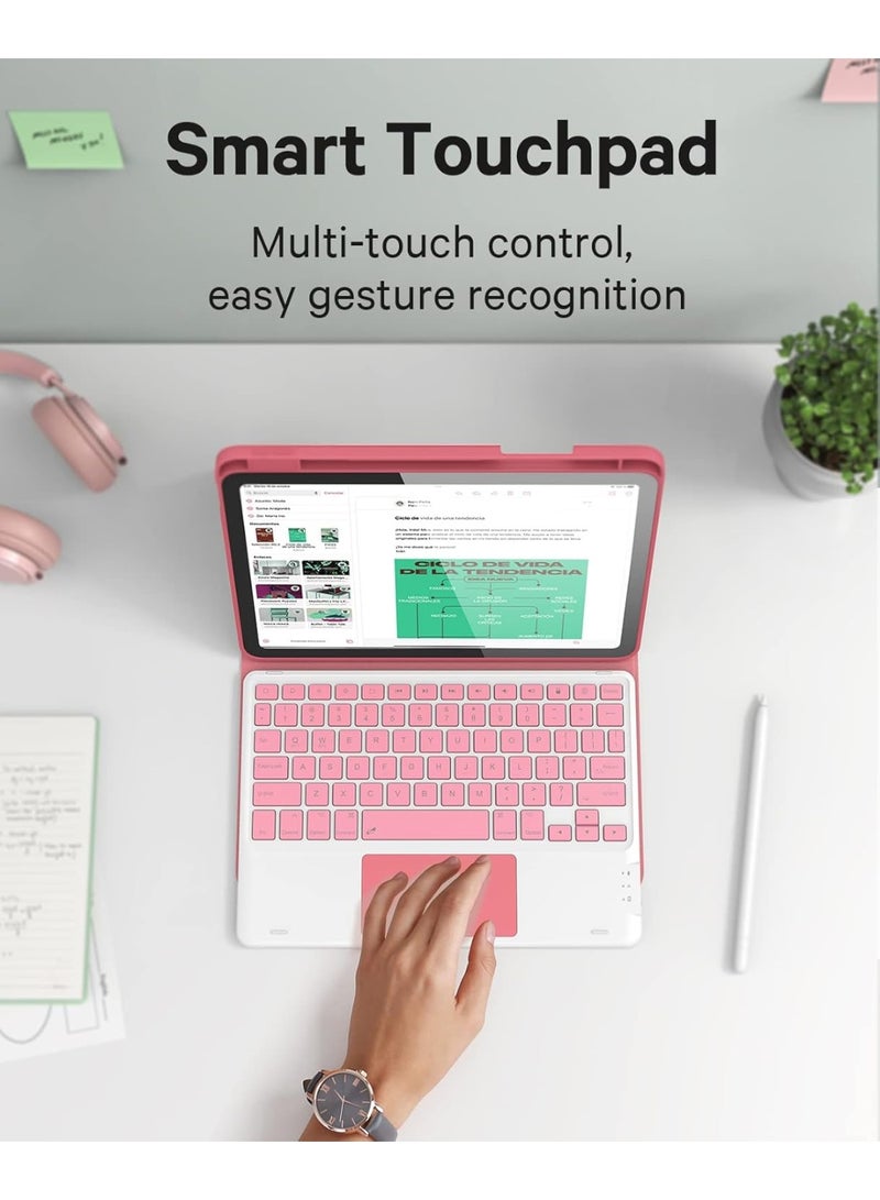 جراب لوحة مفاتيح لجهاز iPad الجيل الحادي عشر (A16، 2025) / الجيل العاشر (2022)، غطاء مقاوم للبقع، إضاءة خلفية بسبعة ألوان، جراب لوحة مفاتيح قابل للفصل مع لوحة لمس وحامل قلم، أحمر - Image 4