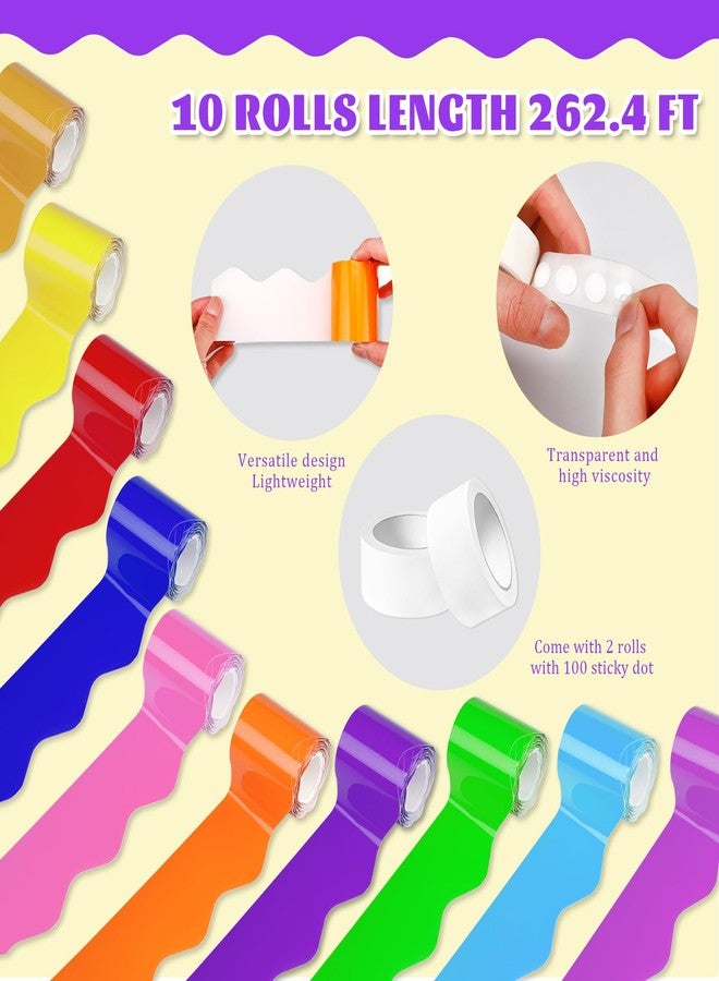 Zenoble 10 Rolls 262.4 Ft Bulletin Board Borders Bright Scalloped Boarders for Bulletin Board Decorations for Classroom Chalkboard Wall, School Whiteboard Trim DIY, Home, Office, Posters & Party - Image 2