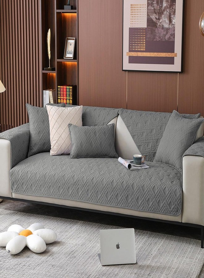 vctops Geometric Quilted Sofa Cover Cotton Sectional Couch Covers Anti Slip L Shape Couch Cover for Kids Dog, Armrest Backrest Loveseat Furniture Protector, 1 Piece/Not All Set (Light Grey,27"x27") - Image 3