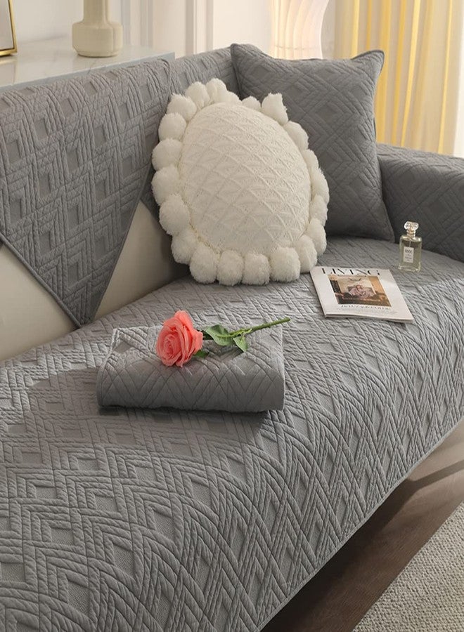 vctops Geometric Quilted Sofa Cover Cotton Sectional Couch Covers Anti Slip L Shape Couch Cover for Kids Dog, Armrest Backrest Loveseat Furniture Protector, 1 Piece/Not All Set (Light Grey,27"x27") - Image 1