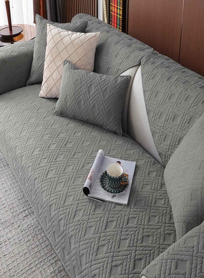 vctops Geometric Quilted Sofa Cover Cotton Sectional Couch Covers Anti Slip L Shape Couch Cover for Kids Dog, Armrest Backrest Loveseat Furniture Protector, 1 Piece/Not All Set (Light Grey,27"x27") - Image 5