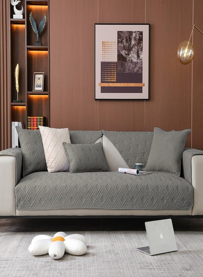 vctops Geometric Quilted Sofa Cover Cotton Sectional Couch Covers Anti Slip L Shape Couch Cover for Kids Dog, Armrest Backrest Loveseat Furniture Protector, 1 Piece/Not All Set (Light Grey,27"x27") - Image 2