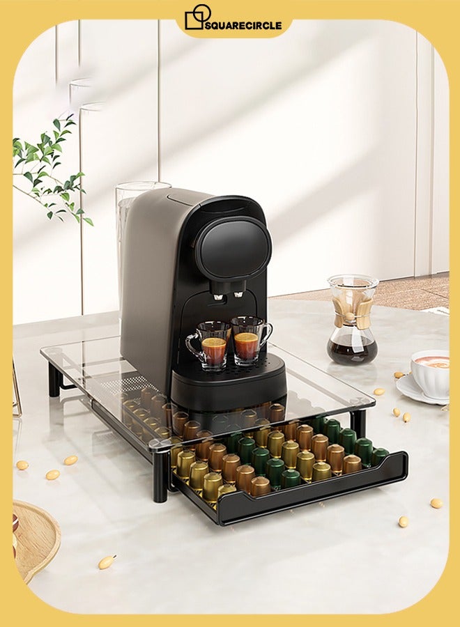 دائرة مربعة منظم أدراج حامل كبسولات القهوة بسعة 60 وعاء - لتخزين كبسولات نسبرسو مع سلال منزلقة لبار القهوة - صينية حامل كبسولات القهوة للمنزل والمطبخ والمكتب - Image 1