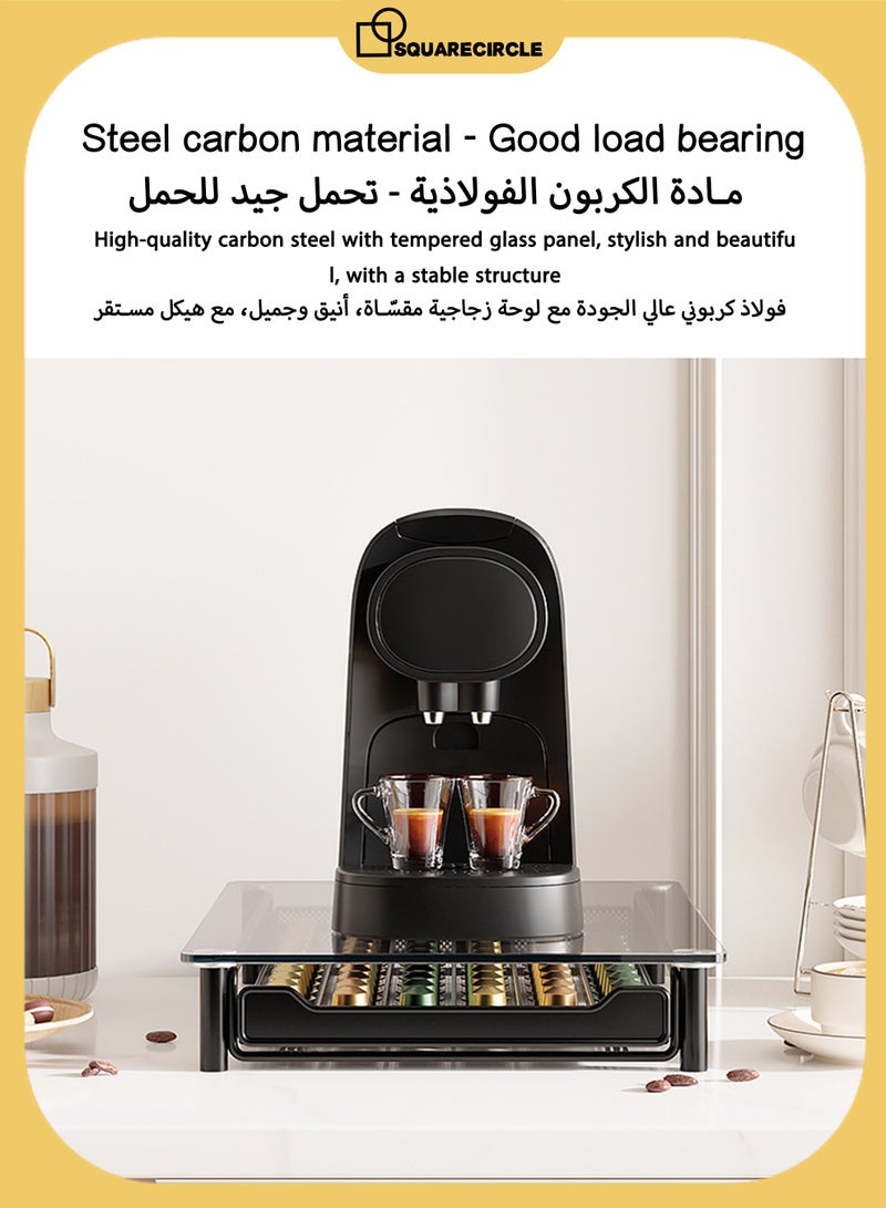دائرة مربعة منظم أدراج حامل كبسولات القهوة بسعة 60 وعاء - لتخزين كبسولات نسبرسو مع سلال منزلقة لبار القهوة - صينية حامل كبسولات القهوة للمنزل والمطبخ والمكتب - Image 4