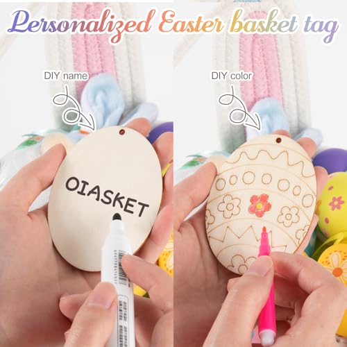OIASKET Personalized Easter Basket for Toddler, Woven Baby Easter Gifts Basket with Handle, Empty Bunny Egg Basket for Girls Boys Kids-Large Pink - Image 4