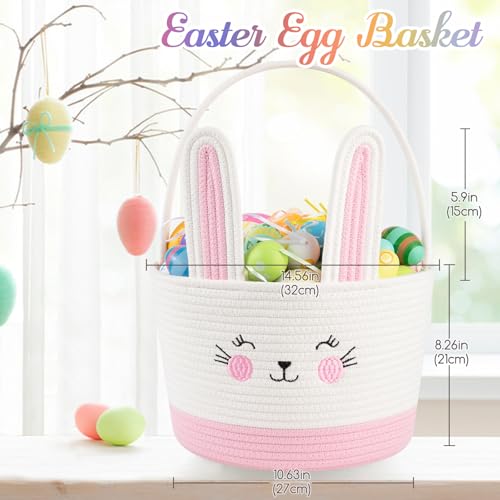 OIASKET Personalized Easter Basket for Toddler, Woven Baby Easter Gifts Basket with Handle, Empty Bunny Egg Basket for Girls Boys Kids-Large Pink - Image 2
