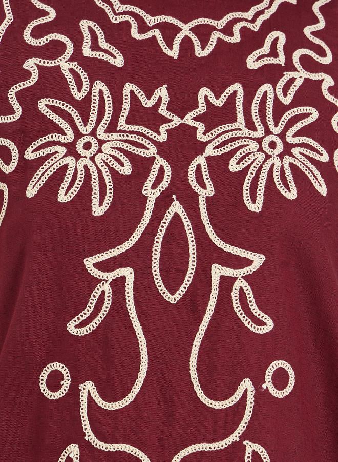 Styli Women Burgundy Sleeveless Embroidered Blouse - Image 2