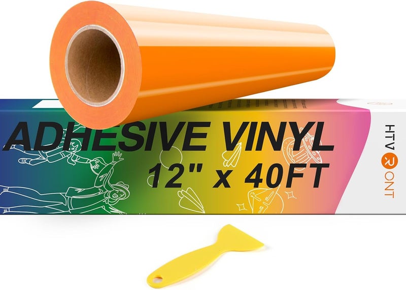 HTVRONT Orange Permanent Vinyl, 12" x 40 FT Adhesive Permanent Vinyl Roll for All Cutting Machine, Silhouette, Cameo Cutters, Signs, Scrapbooking, Craft, Die Cutters (Glossy Orange) - Image 1