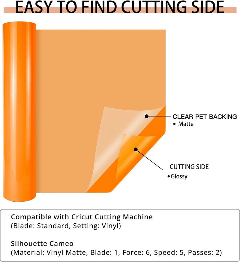 HTVRONT Orange Permanent Vinyl, 12" x 40 FT Adhesive Permanent Vinyl Roll for All Cutting Machine, Silhouette, Cameo Cutters, Signs, Scrapbooking, Craft, Die Cutters (Glossy Orange) - Image 5