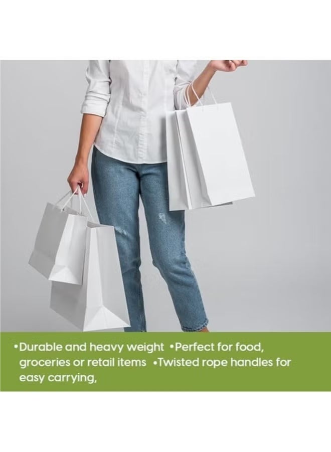 ecoway Kraft Paper Bags - Pack Of 100 Craft Medium Paper Grocery Bags With Handles For Shopping, Party, Birthday, Wedding Gift, Retail, Merchandies Ecofreindly Reusable White (21X14X27 Cm) - Image 2