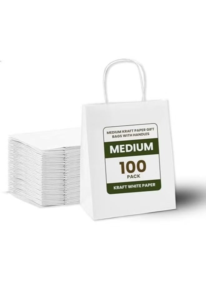 ecoway Kraft Paper Bags - Pack Of 100 Craft Medium Paper Grocery Bags With Handles For Shopping, Party, Birthday, Wedding Gift, Retail, Merchandies Ecofreindly Reusable White (21X14X27 Cm) - Image 3