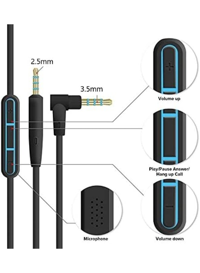 سلك صوت بديل، سلك تمديد لسماعات بوز كوايت كومفورت QC25 QC35 مع ميكروفون وتحكم فالصوت (أسود) - Image 4