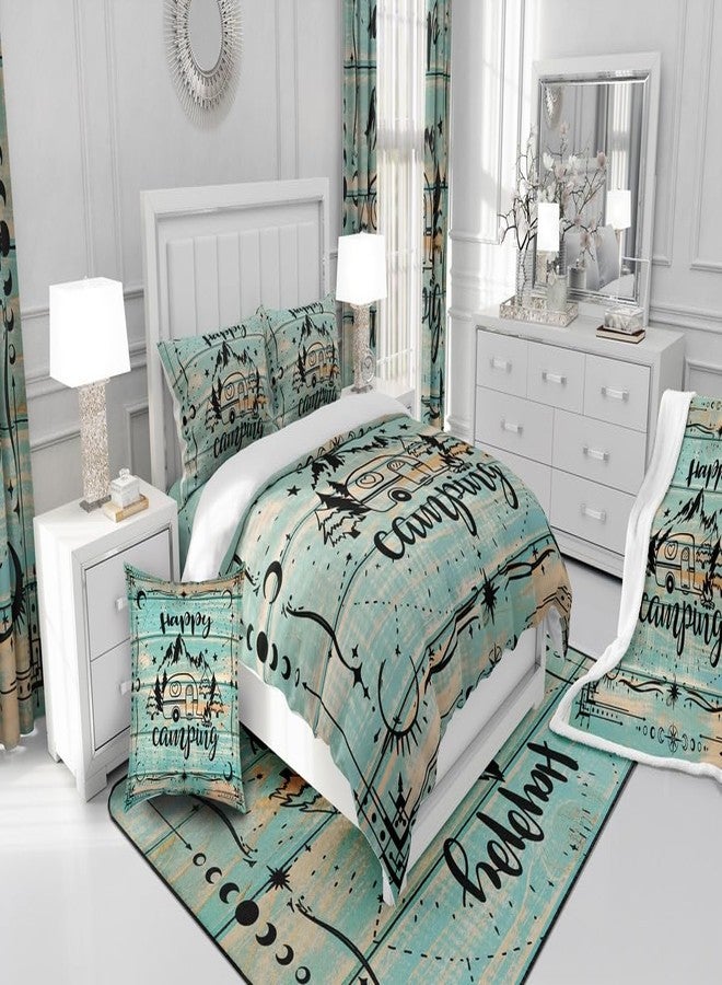 Erosebridal Happy Camping Comforter Cover Queen Rustic Camper Bedding Sets for Kids Boys Girls,Rv Accessories Duvet Cover for Travel Trailers Farmhouse Green Wooden Barn Door Bed Set Zipper - Image 5
