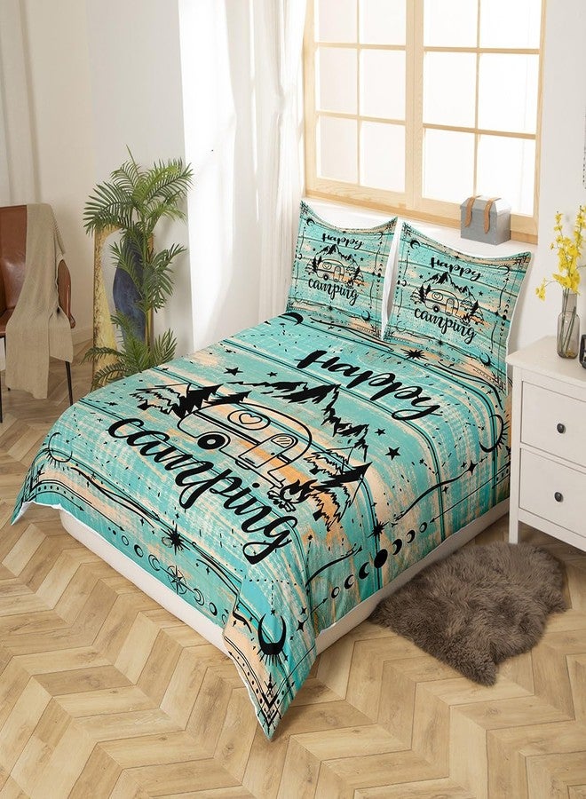 Erosebridal Happy Camping Comforter Cover Queen Rustic Camper Bedding Sets for Kids Boys Girls,Rv Accessories Duvet Cover for Travel Trailers Farmhouse Green Wooden Barn Door Bed Set Zipper - Image 2