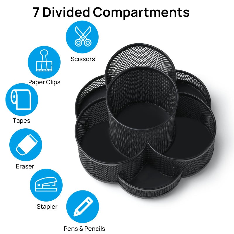 Topwey Pen Holder for Desk, 360 Rotating Pencil Holder, Cup Holder for Desk Office, Desk Organizers and Accessories in Black - Image 3
