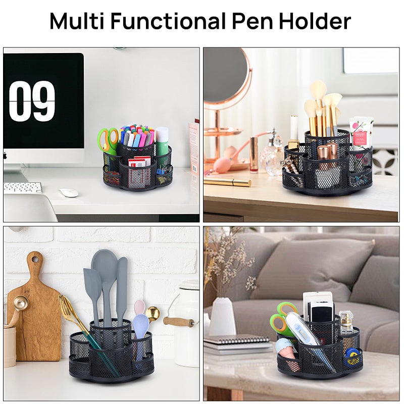 Topwey Pen Holder for Desk, 360 Rotating Pencil Holder, Cup Holder for Desk Office, Desk Organizers and Accessories in Black - Image 5