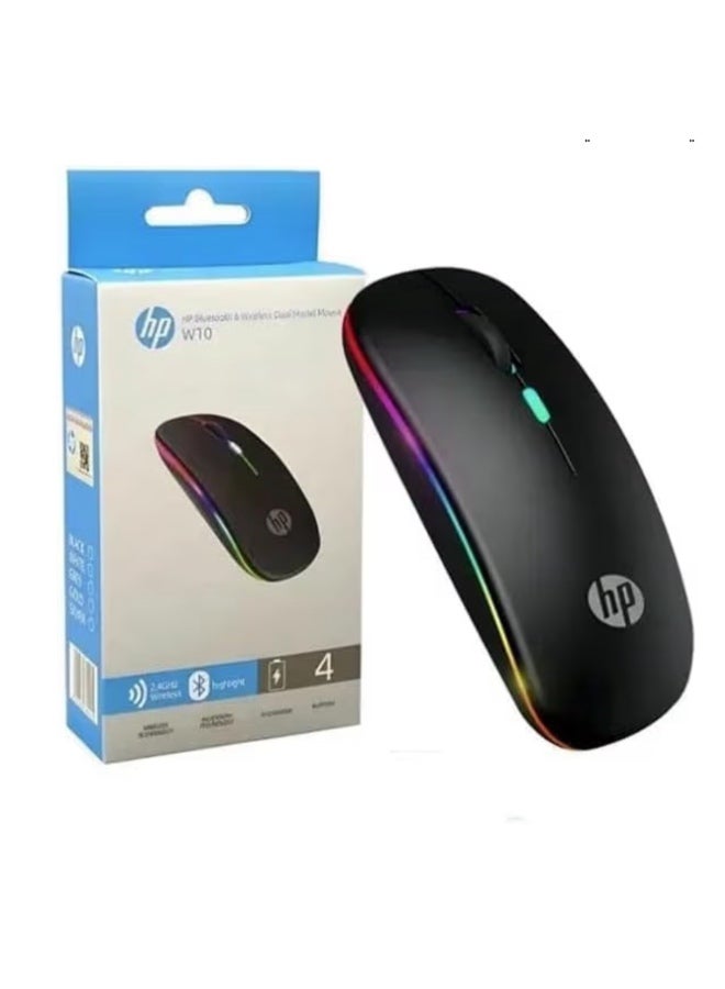 اتش بي ماوس HP W10 لاسلكي أصلي - صامت بدون صوت نقرات (Silent) - تصميم مريح مع إضاءة RGB - أسود. - Image 1