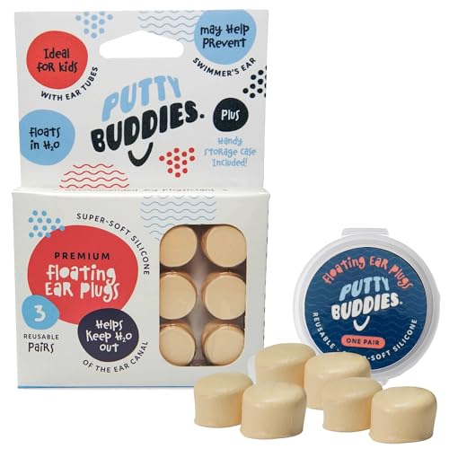 Putty Buddies Earvolution Floating Putty Buddies Ear Plugs for Swimming - Invented by an Ear Physician - Moldable, Premium, Silicone - Floats on Water - Waterproof - Made in The USA- 3 Pack - Tan - Image 1