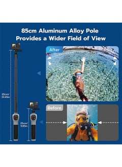 TELESIN 33inch Underwater Selfie Stick, with Bluetooth Remote Control, Waterproof & Extendable, 1 Hour Charging Time, 21 Hours Shooting for Diving Surfing Snorkeling, for Gopro Hero 12 11 10 9 8  - Image 3