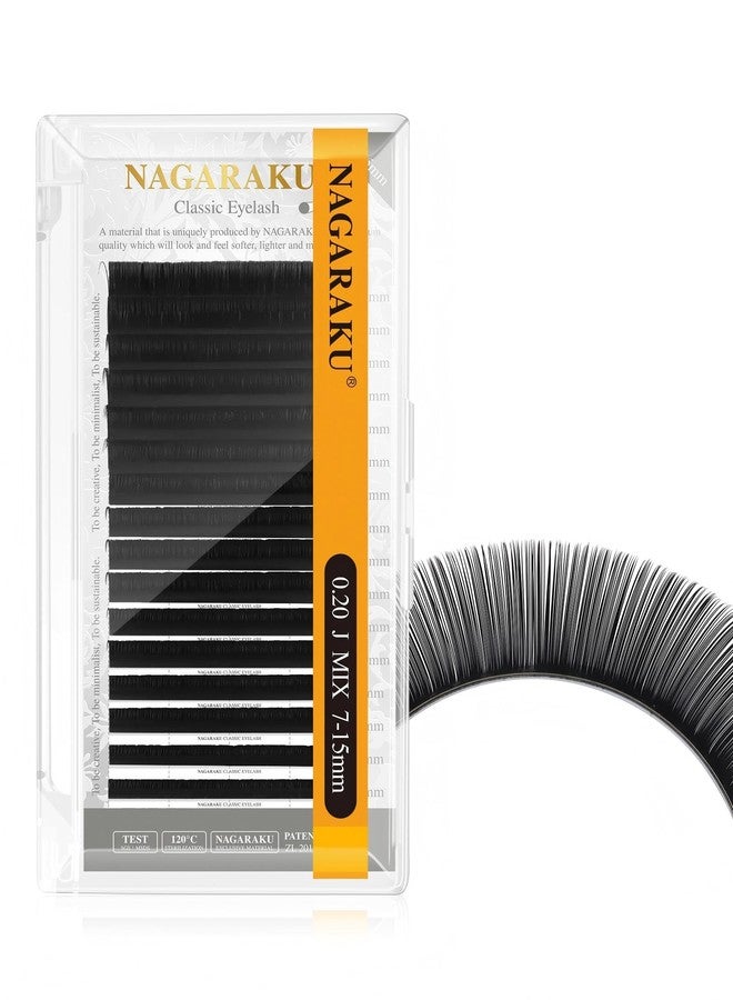NAGARAKU Eyelash Extensions Individual Lashes 0.20mm J curl 7-15mm Mix Tray Classic Matte Black Natural Faux Mink 16 rows - Image 1