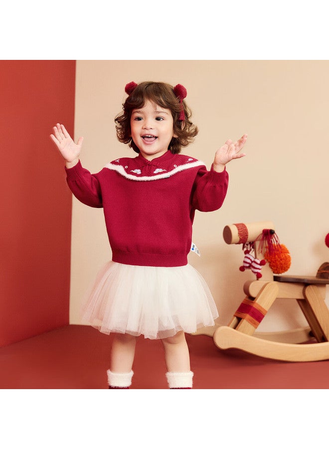 Minibala [missha Collaboration] Girls Baby Red Sweater Winter Soft Skin-friendly New Chinese Style New Year Greeting Outfit  New Arrival