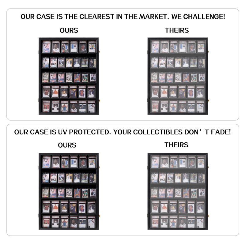 VERANI 35 Baseball Card Display Case - Graded Sports Card Display Frame - Holds Sport Cards with UV Protection Clear View Lockable Wall Cabinet for Football Basketball Hockey Trading Card Large Black - Image 4