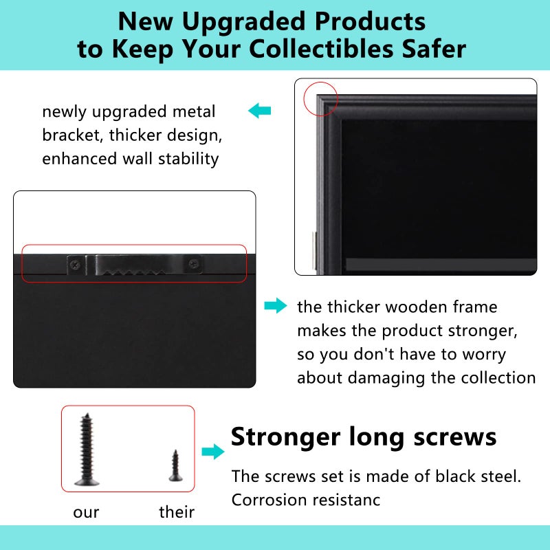 VERANI 35 Baseball Card Display Case - Graded Sports Card Display Frame - Holds Sport Cards with UV Protection Clear View Lockable Wall Cabinet for Football Basketball Hockey Trading Card Large Black - Image 3