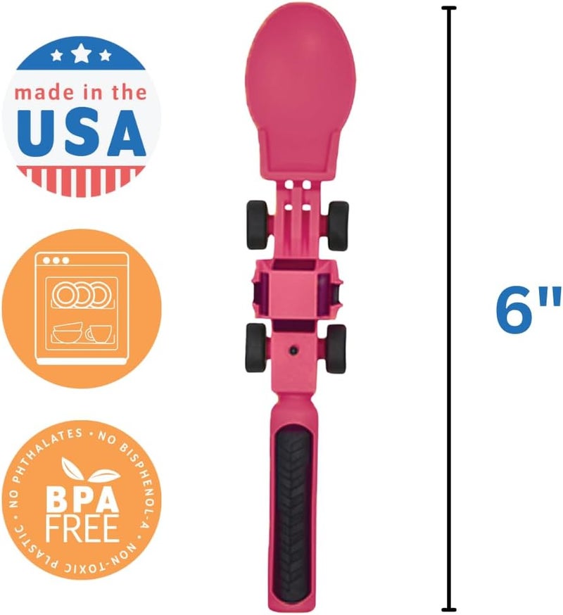 Constructive Eating Plate and Utensils Set - USA-Made Toddler Dinnerware with Divided Plates (Pink Construction) - Image 5